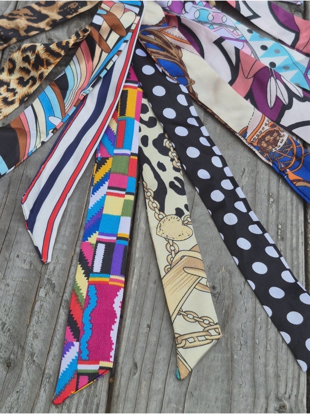 ✨Bundle of 9 Satin Skinny Scarves Twilly Bag Ties Multicolor